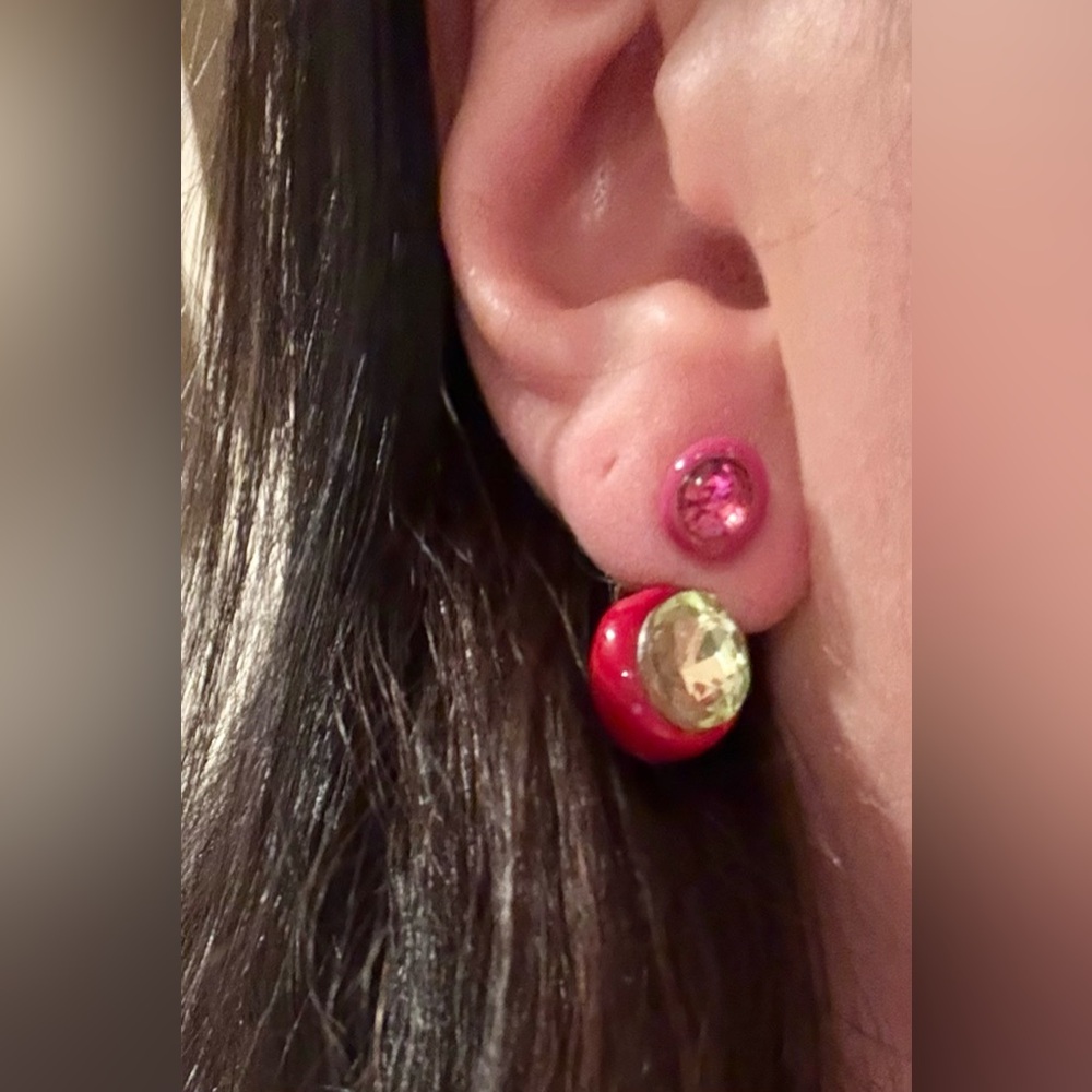Red Pink and Green Stud Earrings